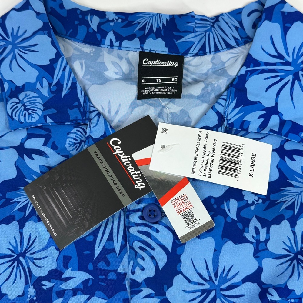 Captivating West Virginia Mountaineers Blue Floral Hawaiian Shirt Mens XL NWT - Picture 2 of 10